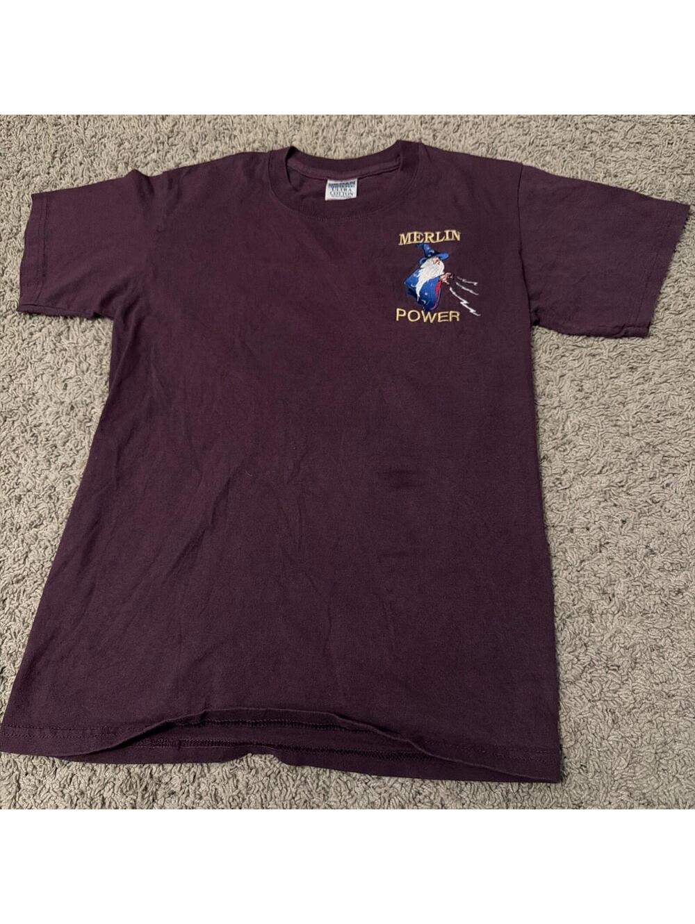 Vintage 90s Merlin Power Aviation Airshow Graphic Embroidered Maroon Tee Men’s S